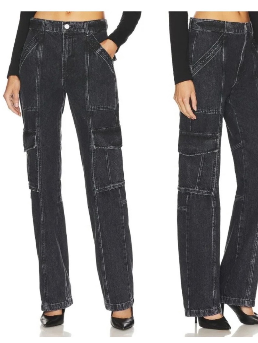 FRAME high rise utility straight leg in black, size 25